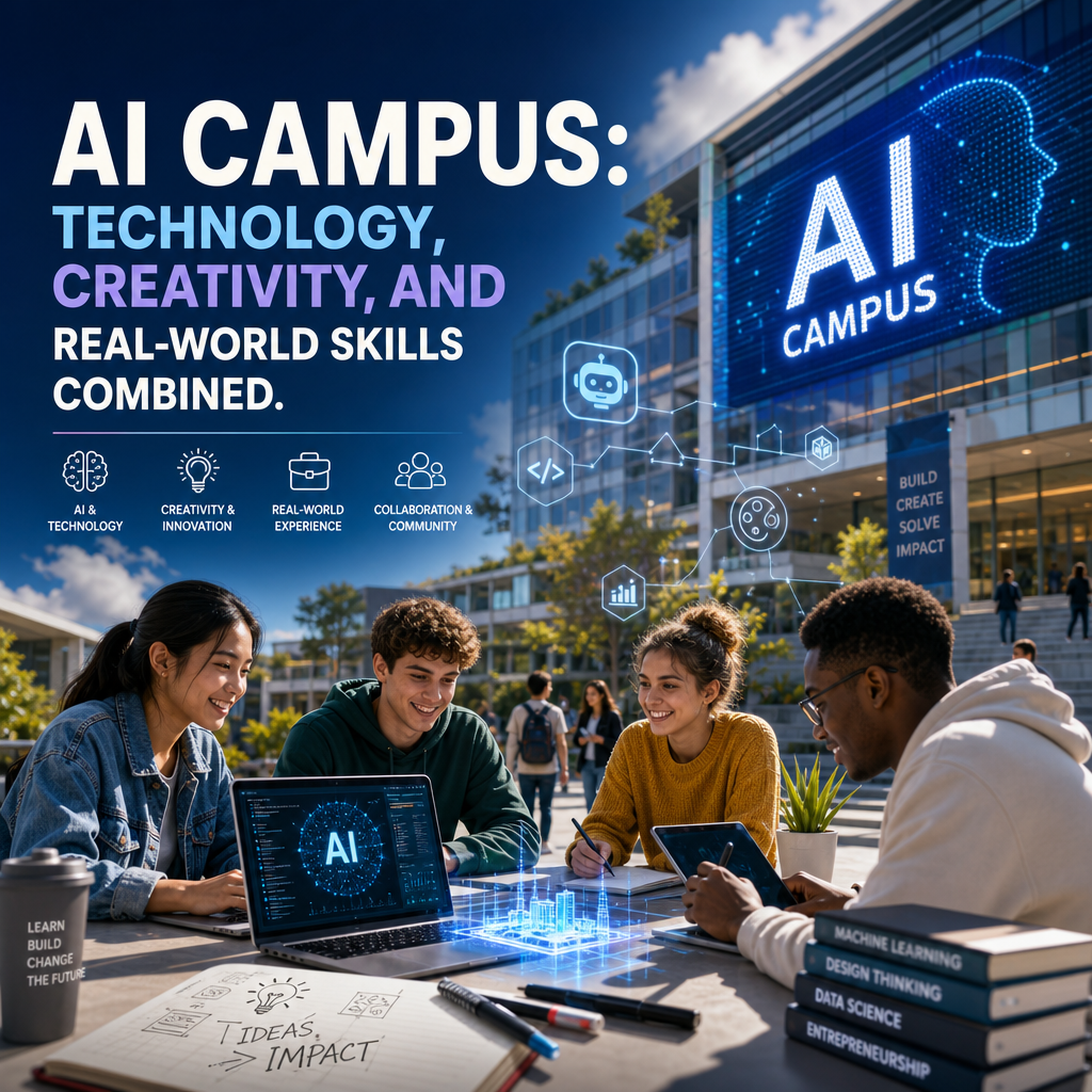 Illustration of AI Campus: Technology, Creativity, and Real-World Skills Combined